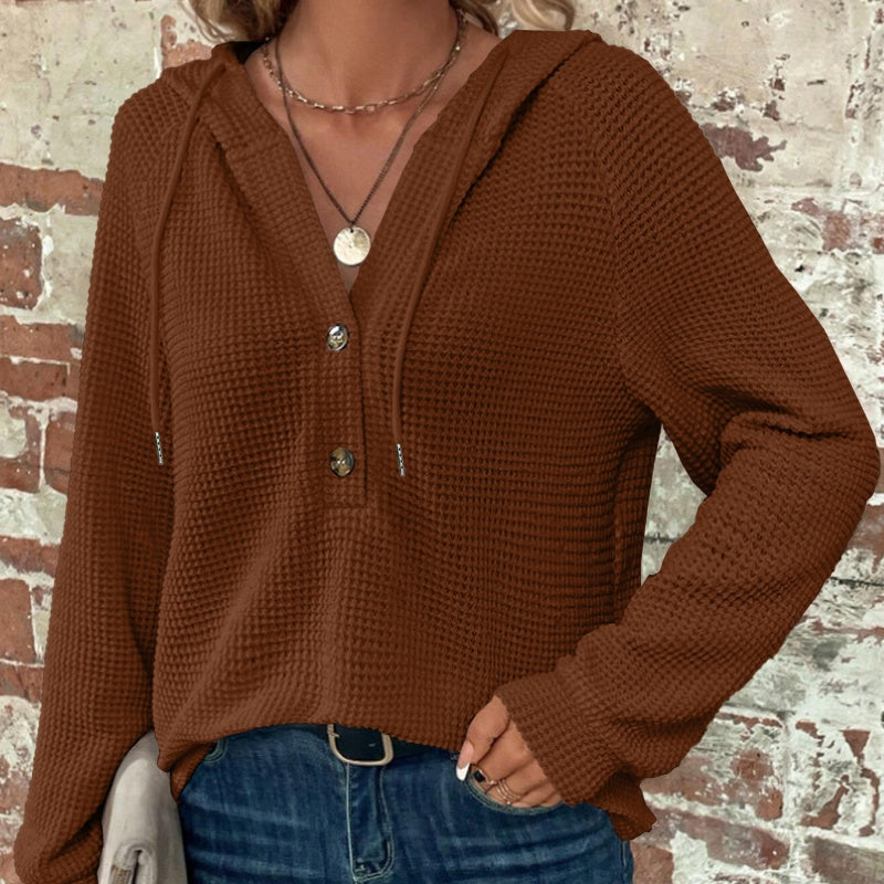 🍂 Fall Essential | Women's Cozy Solid-Color Hooded Long-Sleeve Top