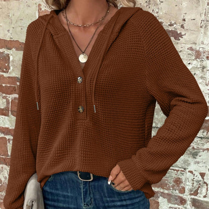 🍂 Fall Essential | Women's Cozy Solid-Color Hooded Long-Sleeve Top