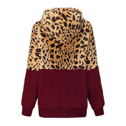 Thickened Hooded Jacket with Leopard Print Pattern