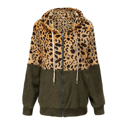 Thickened Hooded Jacket with Leopard Print Pattern