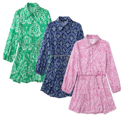 Women’s Long-Sleeve Printed Shirt Dress