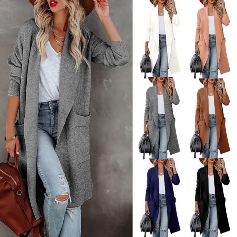 Women's Open Front Lapel Long Trench Coat