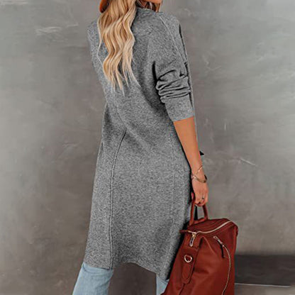 Women's Open Front Lapel Long Trench Coat