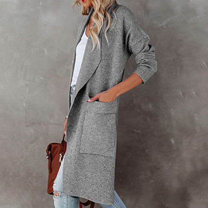 Women's Open Front Lapel Long Trench Coat