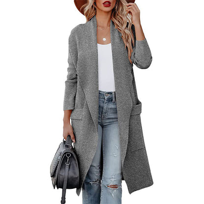Women's Open Front Lapel Long Trench Coat