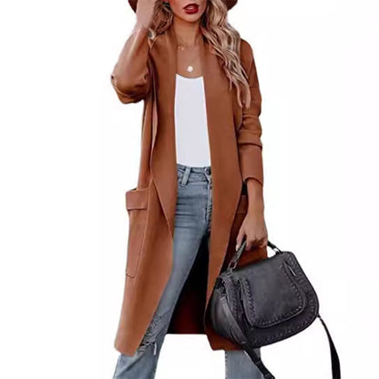 Women's Open Front Lapel Long Trench Coat