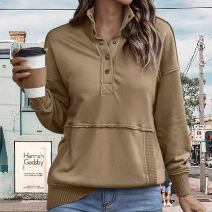 Women's Casual Stand Collar Snap Button Pullover
