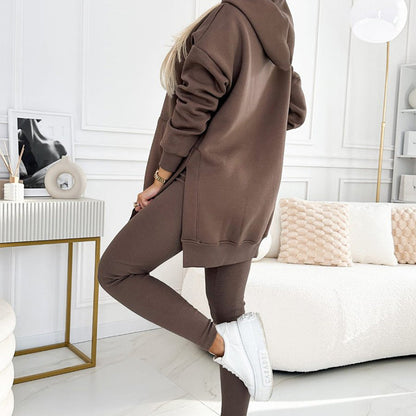 ✨New products on offer ✨Women's Fashion Solid Color Hoodie And Lined Leggings Two-Piece Set