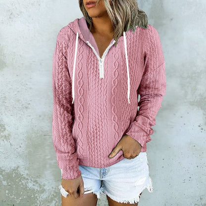 Women's Casual Long Sleeve Half-Zip Hooded Sweatshirt