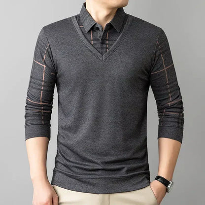 🔥Limited time 49% off🔥Men's Lapel Faux Two-Piece Warm Top