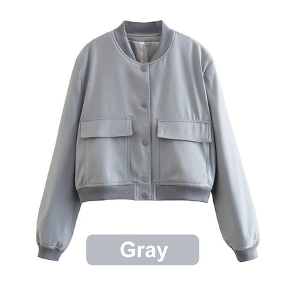 Women's Button Down Short Jacket with Pockets