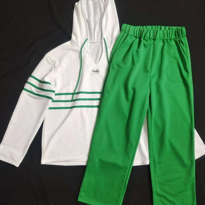 Women's Striped Hooded Sweatshirt and Pants Set