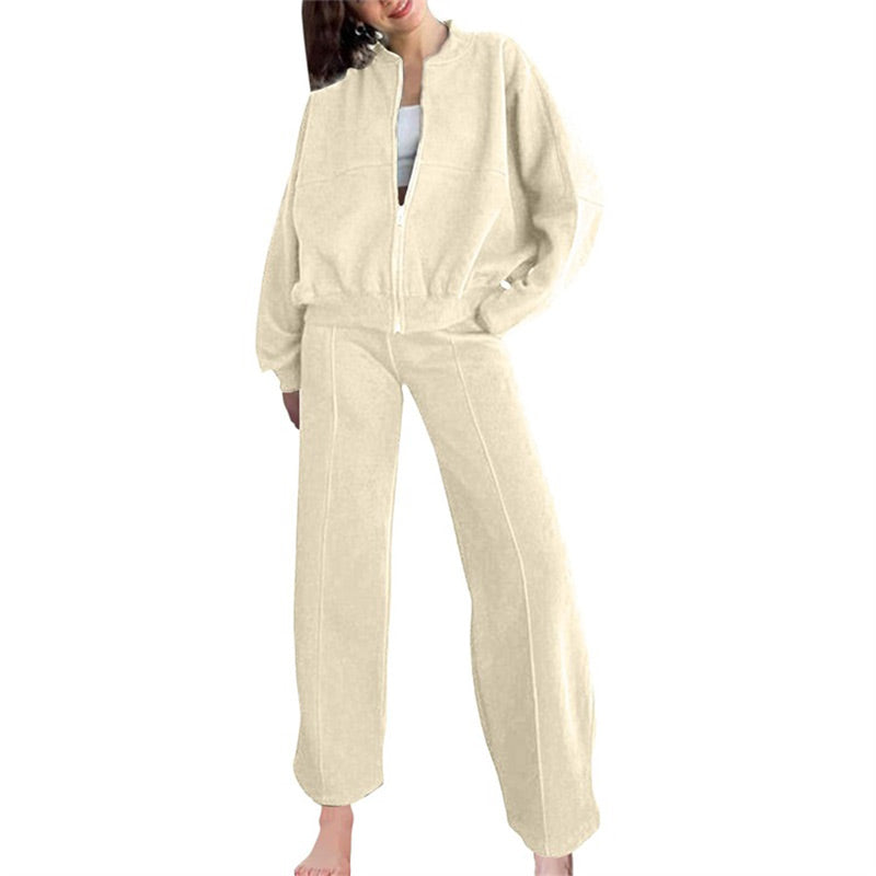 ✨ Chic Autumn/Winter Solid Zip-Up Hoodie & Straight Pants Set (top + trousers) 🍂💖