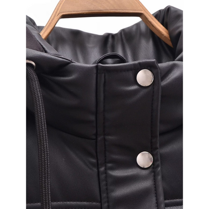 Warm PU Leather Long Hooded Vest