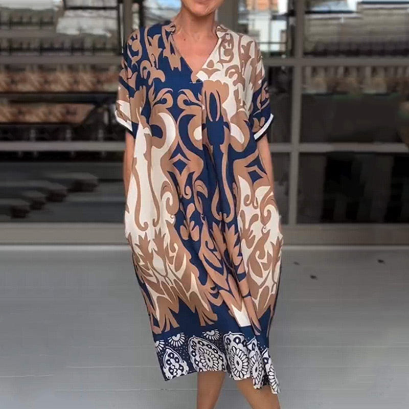 🌺2025 Latest Fashion🔥Printed V Neck Loose Midi Dress