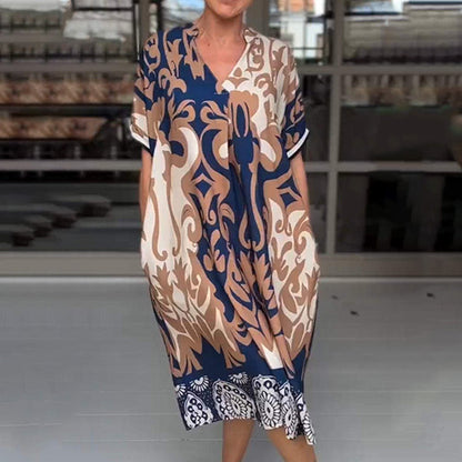 🌺2025 Latest Fashion🔥Printed V Neck Loose Midi Dress