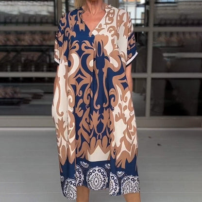 🌺2025 Latest Fashion🔥Printed V Neck Loose Midi Dress