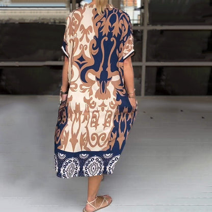 🌺2025 Latest Fashion🔥Printed V Neck Loose Midi Dress