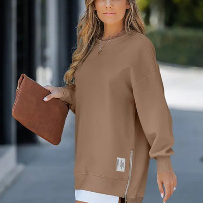 🔥Hot Promotion 49% OFF🔥Casual Long Sleeve Zipper Slit Oversized Sweatshirt