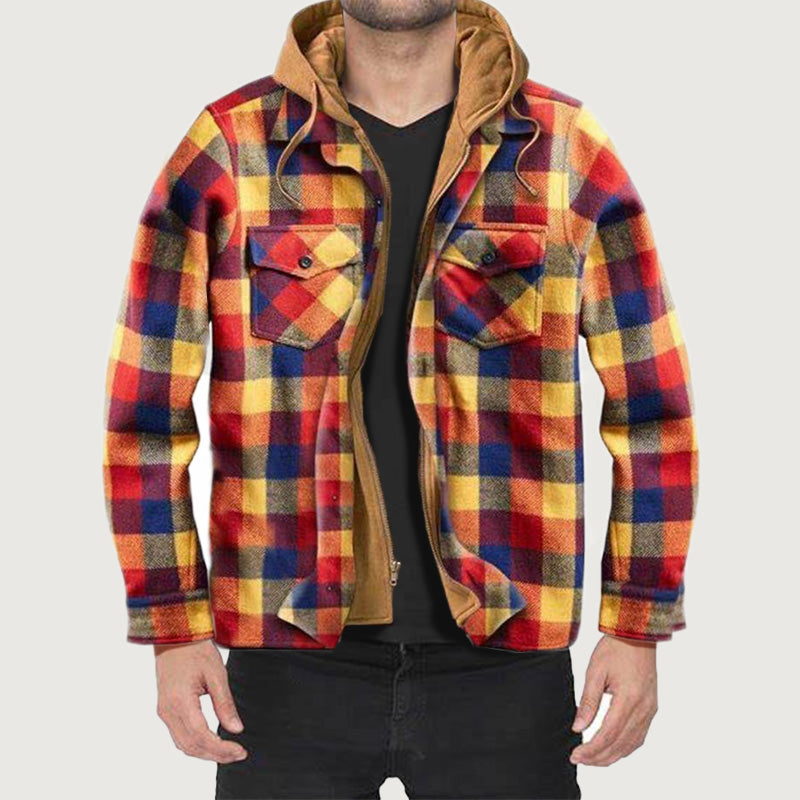⏳New Arrivals 50% Off⏰ Quilted lined plaid jacket with hood for men