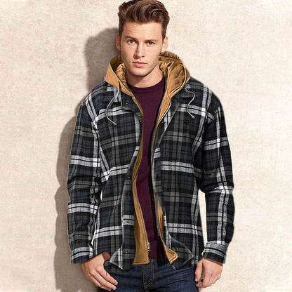 ⏳New Arrivals 50% Off⏰ Quilted lined plaid jacket with hood for men