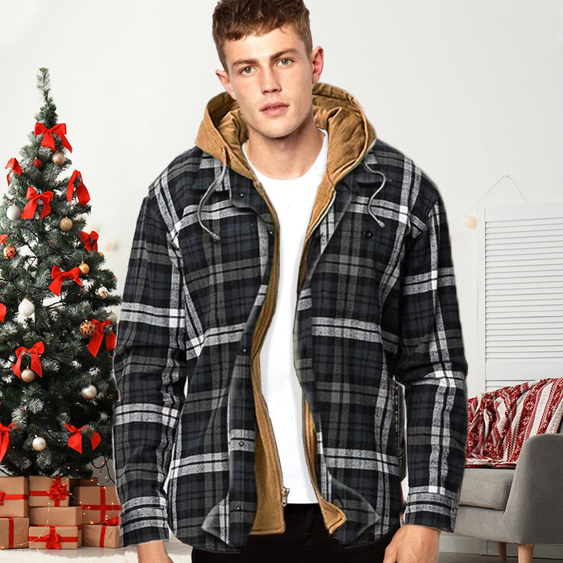 ⏳New Arrivals 50% Off⏰ Quilted lined plaid jacket with hood for men