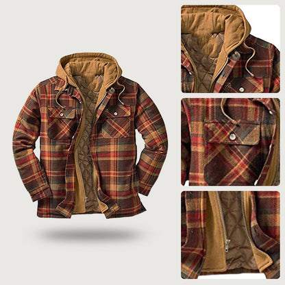 ⏳New Arrivals 50% Off⏰ Quilted lined plaid jacket with hood for men