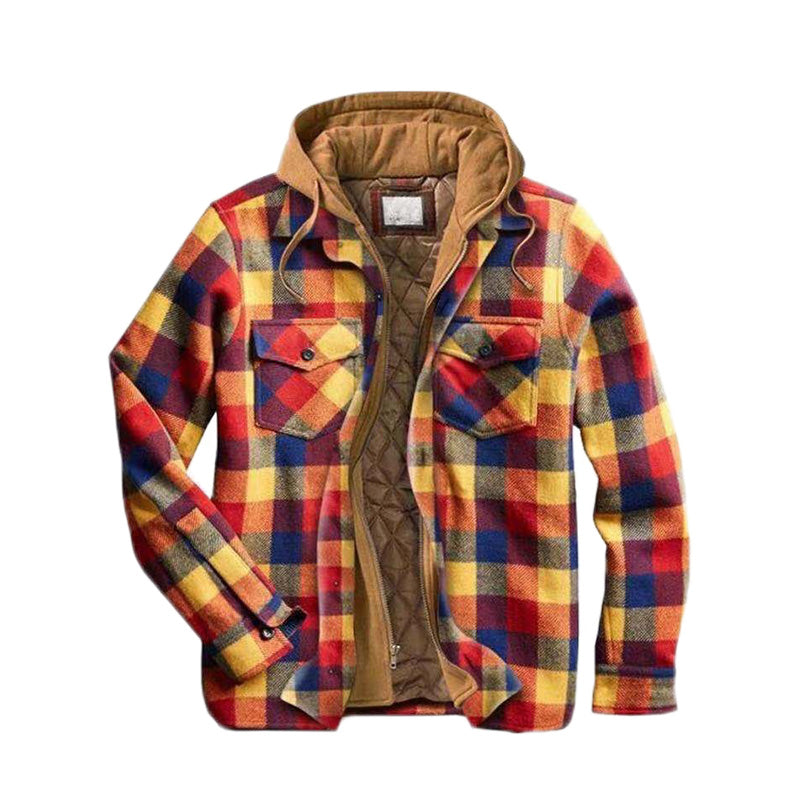 ⏳New Arrivals 50% Off⏰ Quilted lined plaid jacket with hood for men