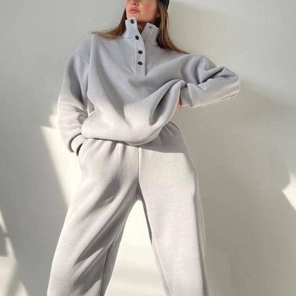 ❄️Winter-Specials❄️Women's Button Sweatshirt & Sweatpants (2-Piece Set)