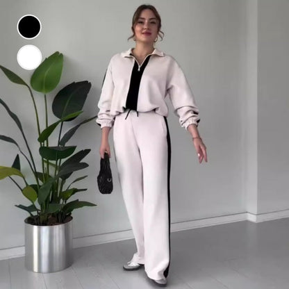 Women’s Zipper Lapel Tops ＆ Pants 2-Piece Set