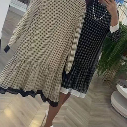 💖Women’s Elegant Round-neck Long-sleeve Polka Dot Dress