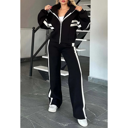 🔥🖤Black Friday Sale:50% OFF🔥Women's Striped Zipper Jacket & Casual Pants 2-Piece Set