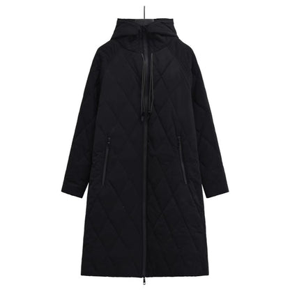 Women's Long Quilted Hooded Zip Up Coat