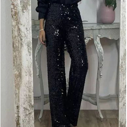 🍂Autumn Specials🍂 Women's High-Waist Sequin Slim Stretch Pants with Flared Legs