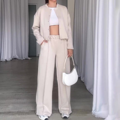 💥Hot Sale 50% OFF💥Women’s Solid Color Jacket and Loose Pants 2-Piece Set