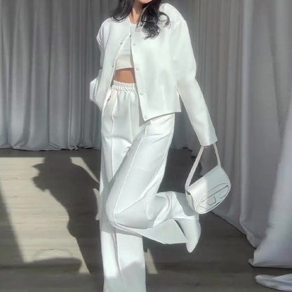 💥Hot Sale 50% OFF💥Women’s Solid Color Jacket and Loose Pants 2-Piece Set