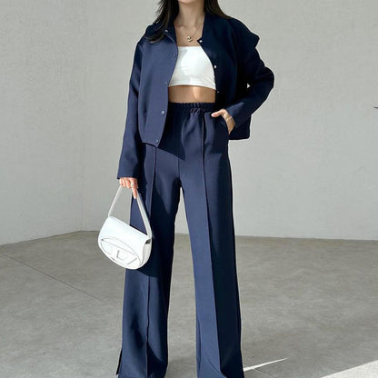 💥Hot Sale 50% OFF💥Women’s Solid Color Jacket and Loose Pants 2-Piece Set