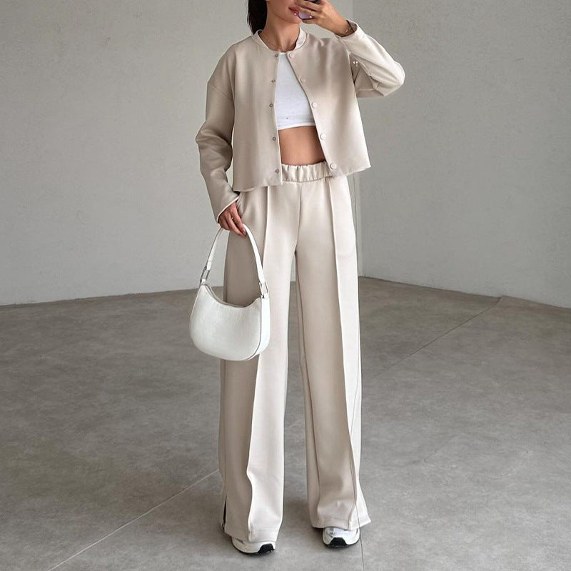 💥Hot Sale 50% OFF💥Women’s Solid Color Jacket and Loose Pants 2-Piece Set