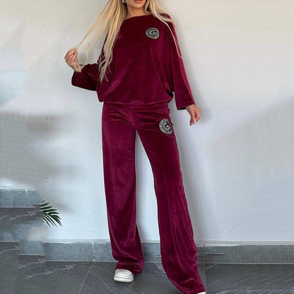 Women’s Cozy Casual Set -  Soft Batwing Top and Wide-Leg Pants