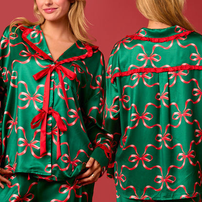 Christmas Printed Bow Tie 2 Piece Pajama Set
