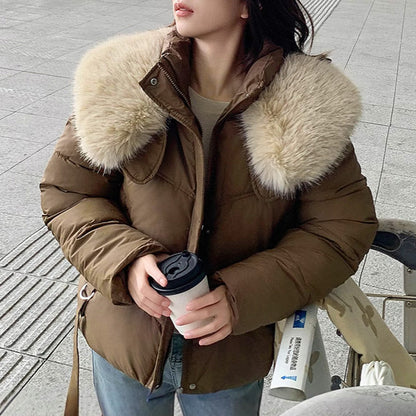 Women's Warm Full-Zip Short Jacket with Puffy Collar