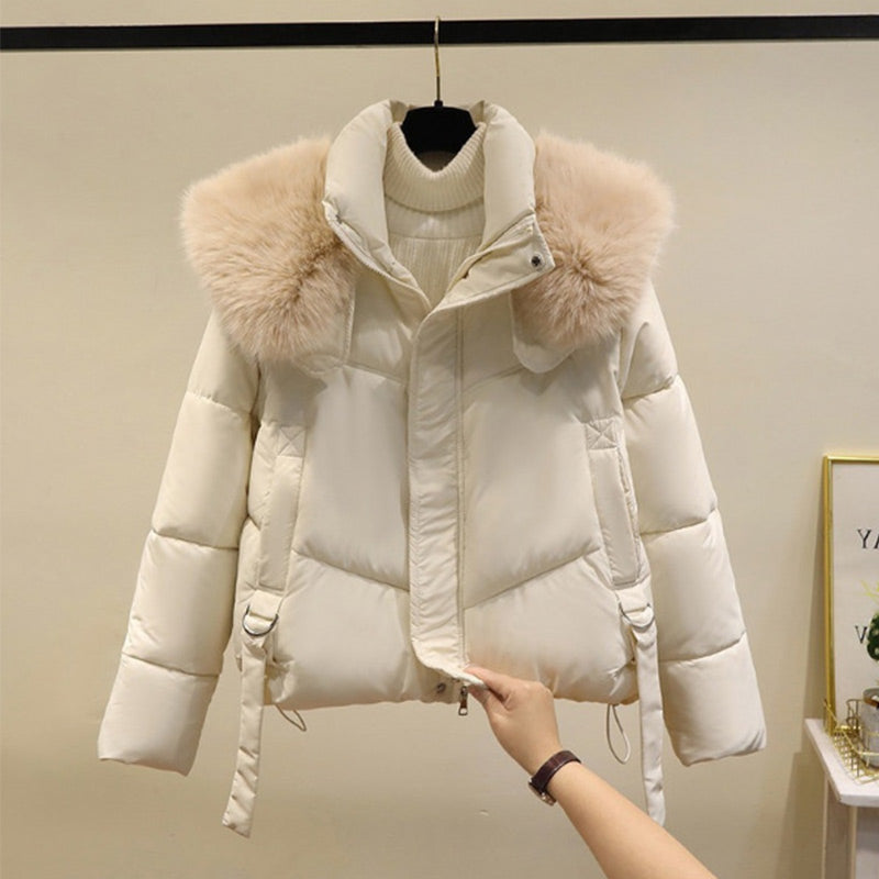 Women's Warm Full-Zip Short Jacket with Puffy Collar