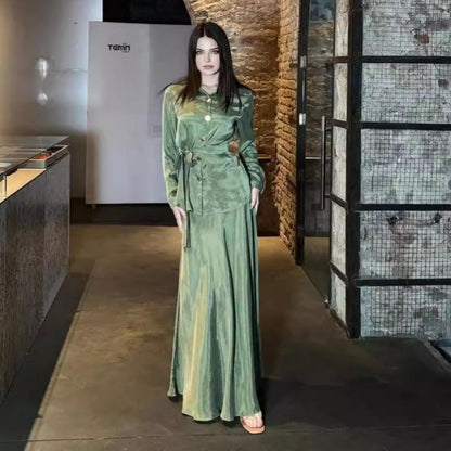 Women's Tie Waist Shirt & Elegant Long Skirt Set