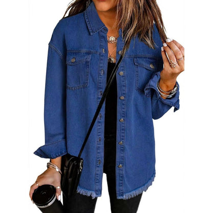 💜 LAST DAY PROMOTION - 50%OFF 💜Oversized Fringe Denim Jean Jacket with Pocket