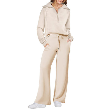 Casual Zipper Long Sleeve Top ＆Pants Two-Piece Set