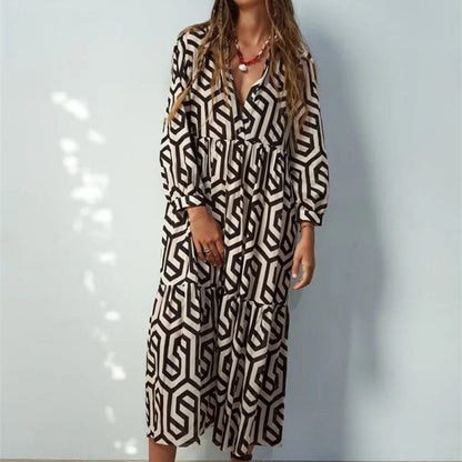 Women’s Trendy Print Long Sleeve Loose Fit Dress