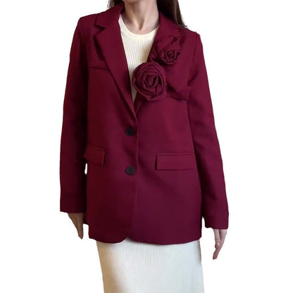 Women's Elegant Rose Long Sleeve Office Jackets