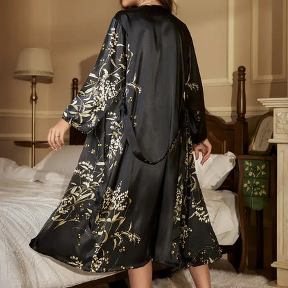 Women's Sexy Pajamas Floral Pattern Sling ＆Robe Two Piece Set