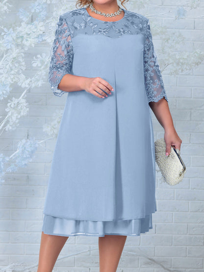 🎁Limited time 49% OFF⏳Women's Embroidered Chiffon Splicing Round Neck Dress