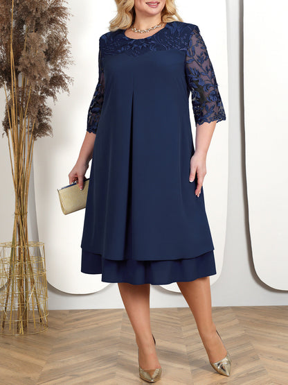 🎁Limited time 49% OFF⏳Women's Embroidered Chiffon Splicing Round Neck Dress